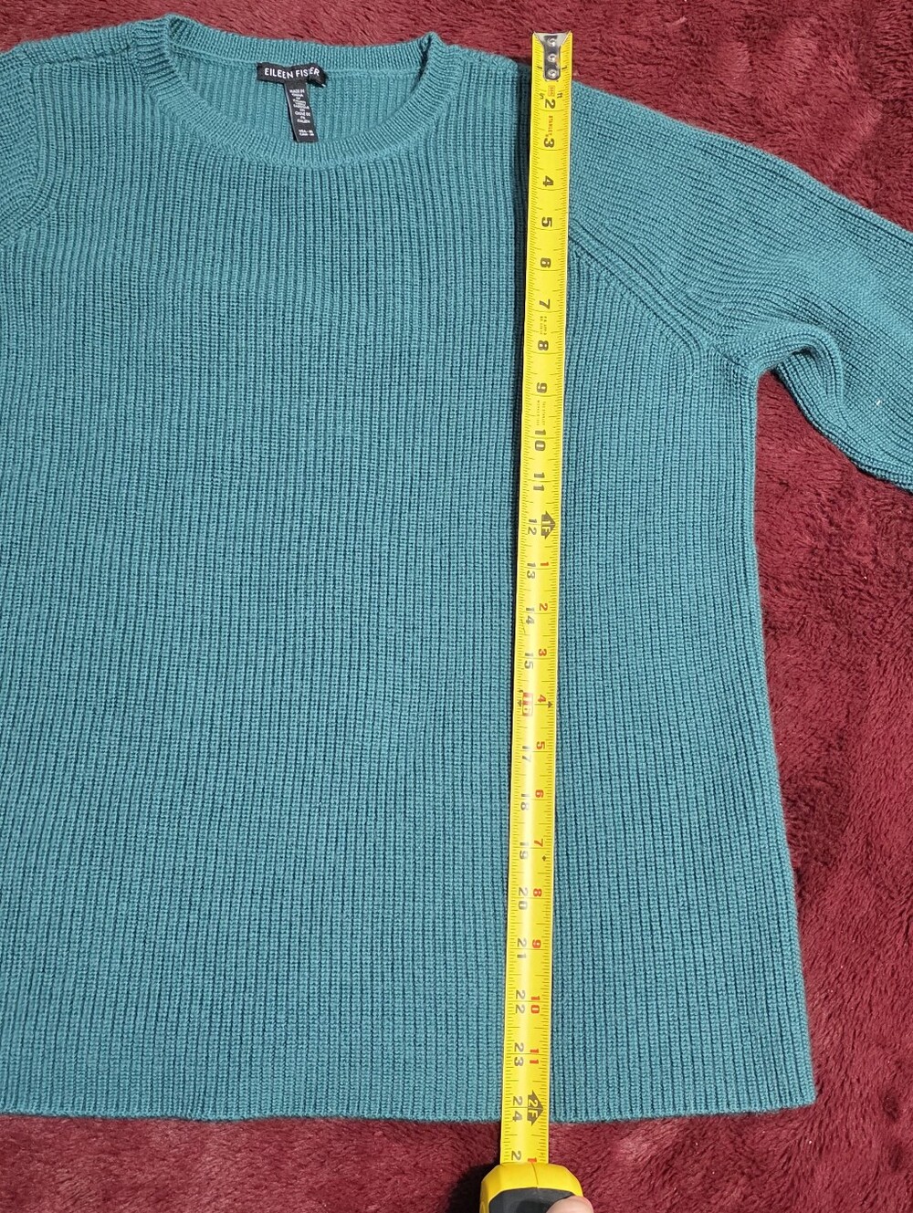 Eileen Fisher Forest Green Crewneck Ribbed Sweater - Picture 13 of 13